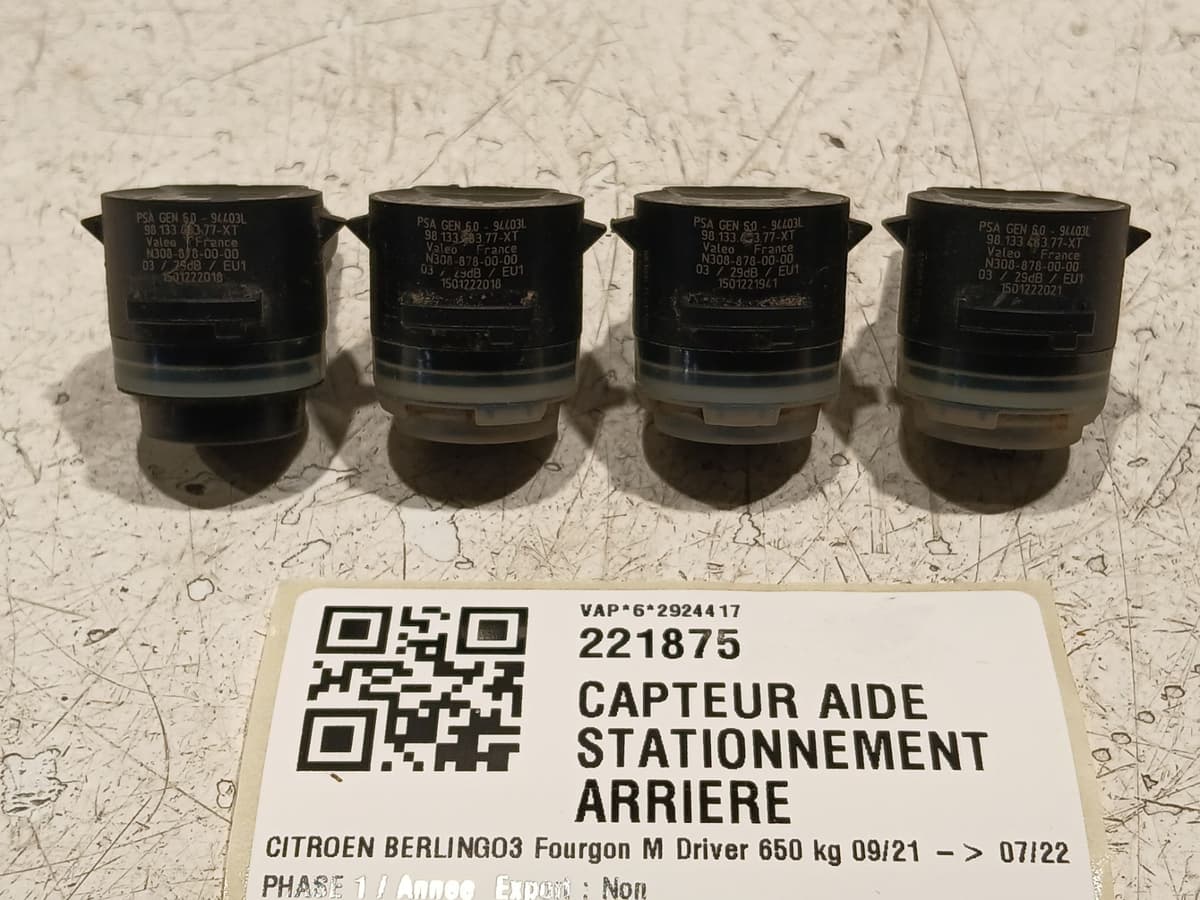 Capteur aide stationnement arriere — CITROEN — BERLINGO III — PHASE 1 — OE 1633559480 — occasion garantie 2 ans