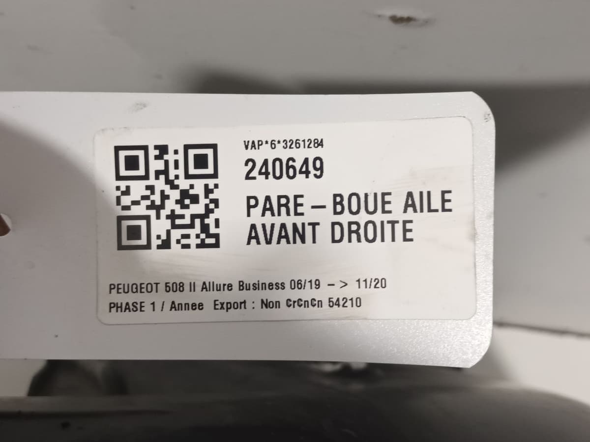 Pare-boue aile avant droite — PEUGEOT — 508 — OE 9813373080 — occasion garantie 2 ans